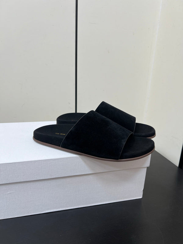 The Row Slippers In Black Suede 340025