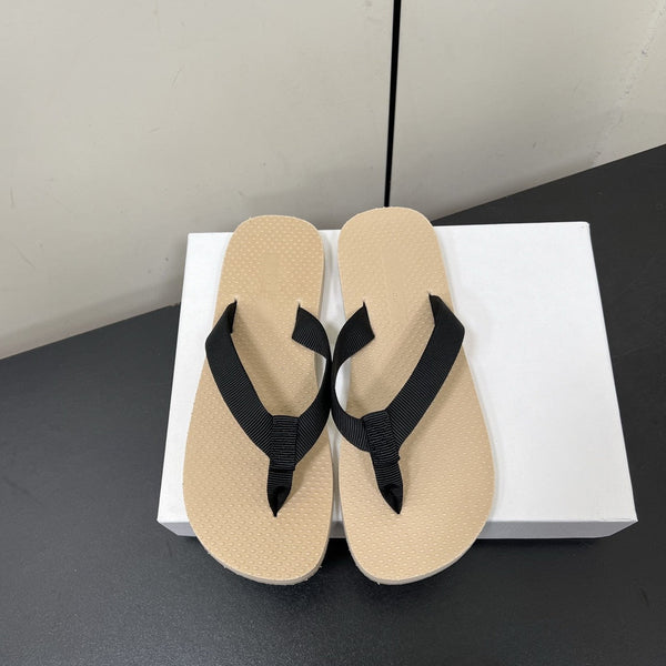 The Row Dune Flatform Thong Sandal In Beige Rubber And Black Canvas 340027