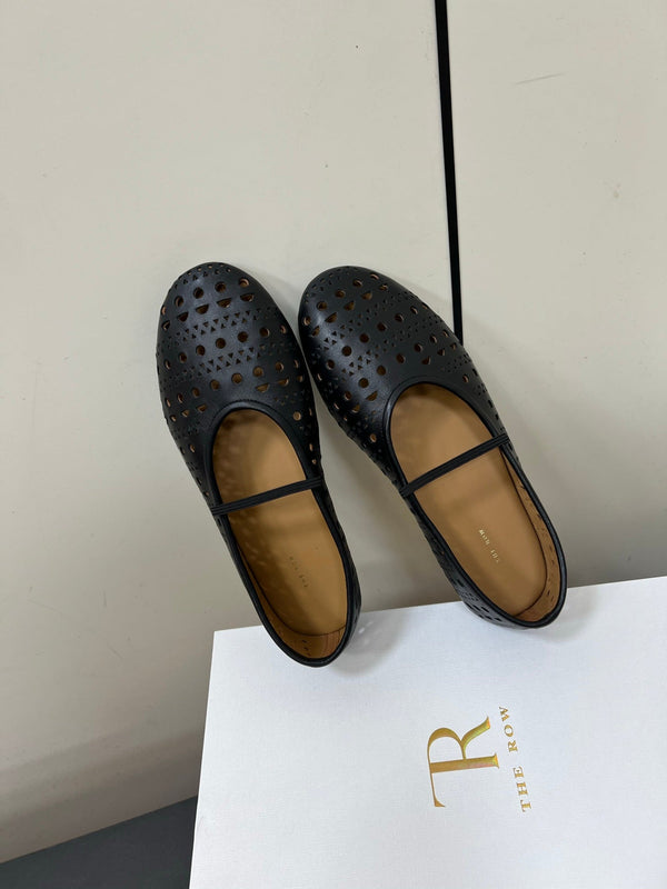 The Row Garden Mary Janes Flats Black Calfskin 340034