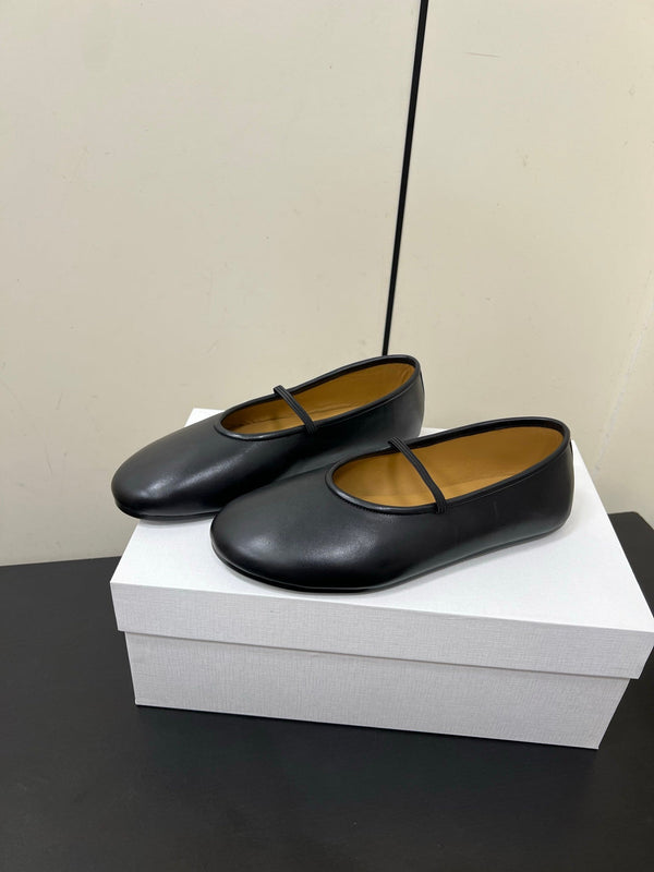 The Row Elastic Ballet Slipper In Black Calfskin 340036