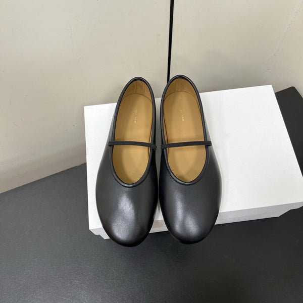 The Row Elastic Ballet Slipper In Black Calfskin 340036