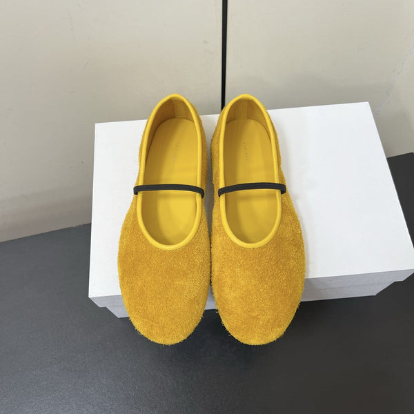 Elastic Ballet Slipper In Amber Gold Cow Suede 340037
