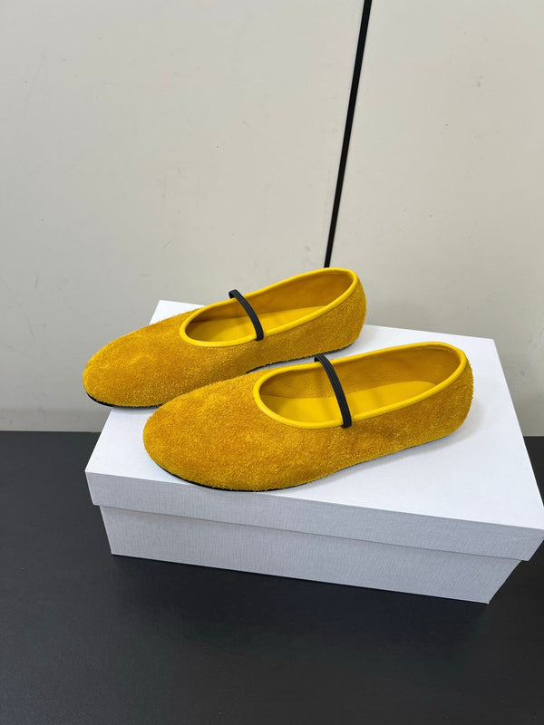 Elastic Ballet Slipper In Amber Gold Cow Suede 340037