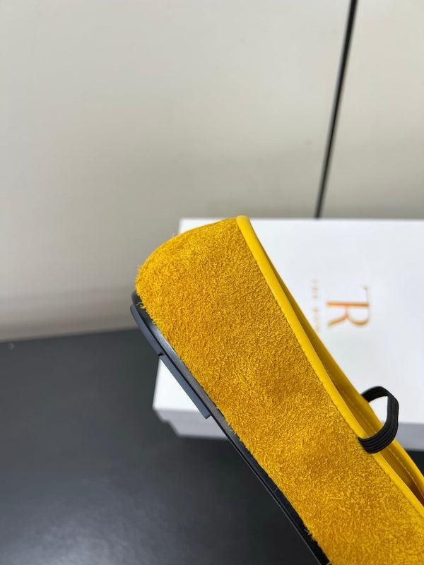 Elastic Ballet Slipper In Amber Gold Cow Suede 340037
