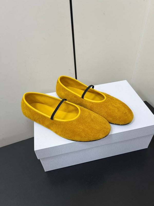 Elastic Ballet Slipper In Amber Gold Cow Suede 340037