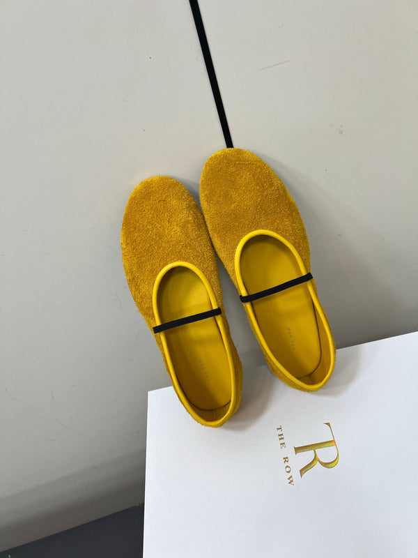 Elastic Ballet Slipper In Amber Gold Cow Suede 340037