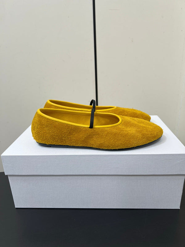 Elastic Ballet Slipper In Amber Gold Cow Suede 340037