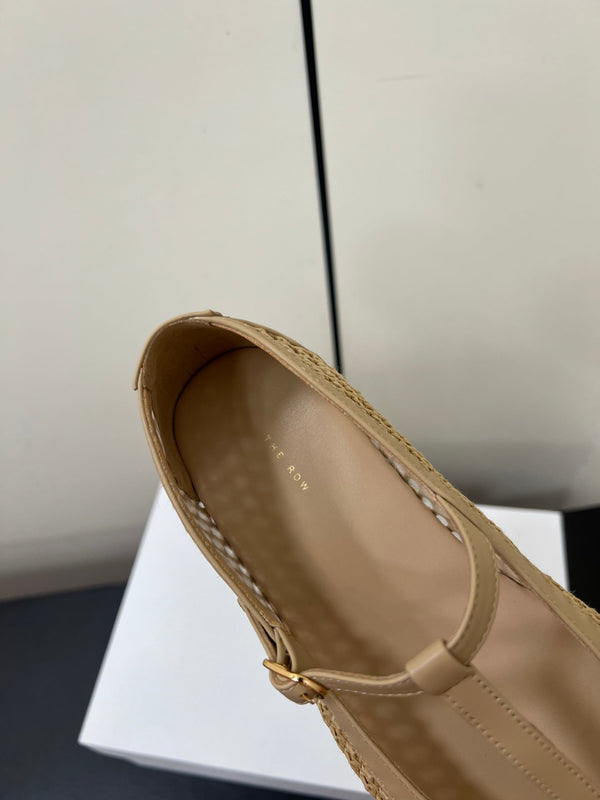 The Row 25ss Square T-Strap Flat Beige Mesh Cowhide 340039