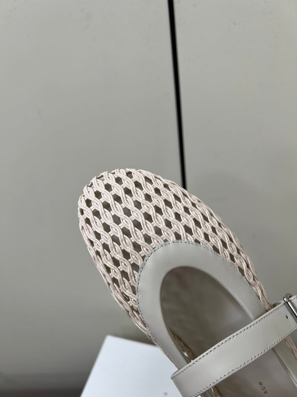 The Row 25ss Mary Jane Flat Light Pink Mesh And Grey Cowhide 340042