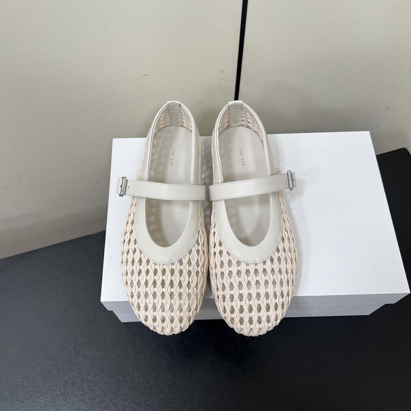 The Row 25ss Mary Jane Flat Light Pink Mesh And Grey Cowhide 340042