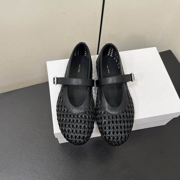 The Row 25ss Mary Jane Flat Black Mesh Cowhide 340043