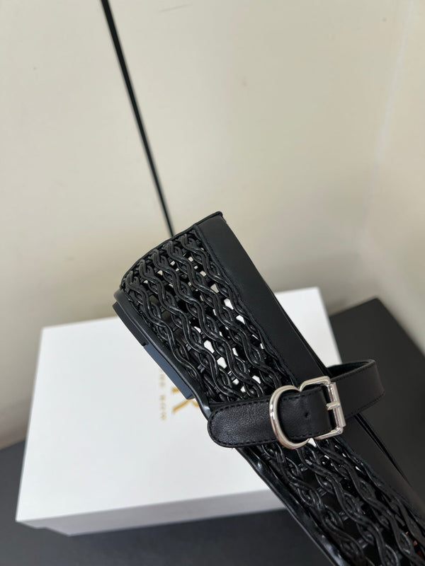 The Row 25ss Mary Jane Flat Black Mesh Cowhide 340043
