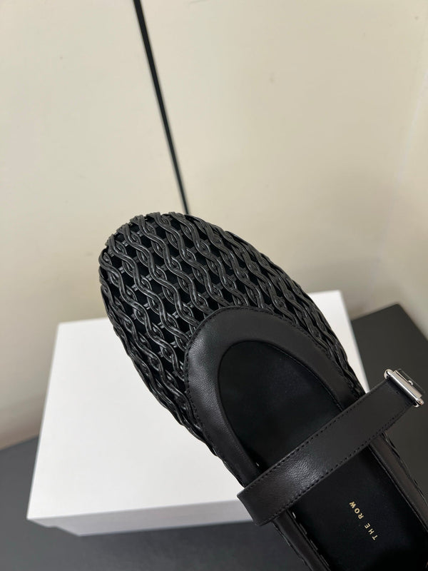 The Row 25ss Mary Jane Flat Black Mesh Cowhide 340043