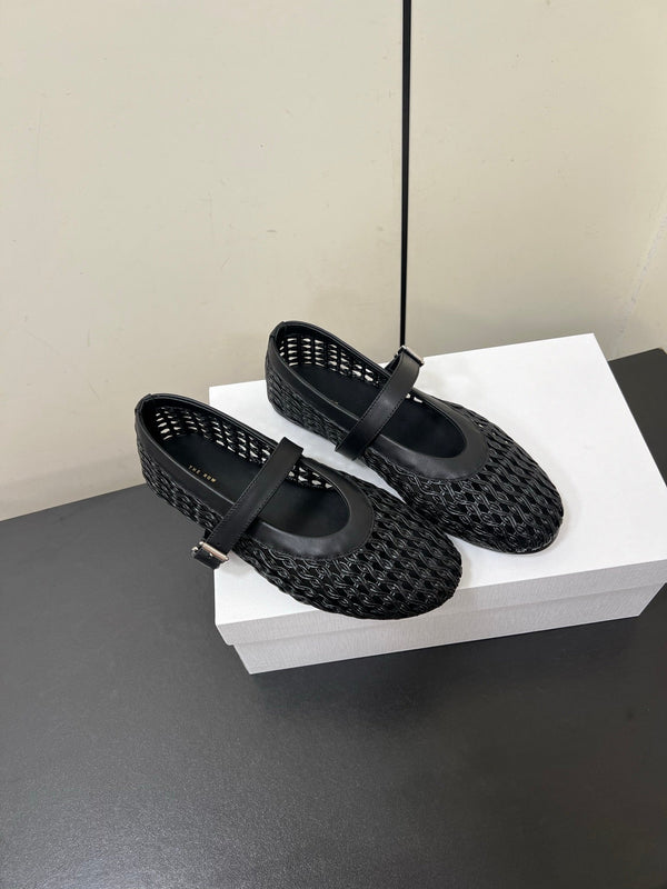 The Row 25ss Mary Jane Flat Black Mesh Cowhide 340043