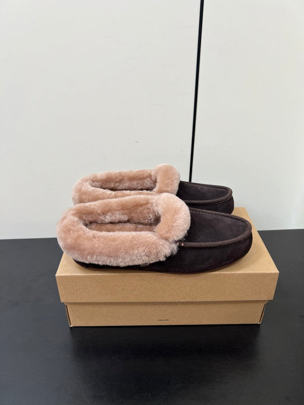 UGG Oil Jiji Slip-On Loafers Dark Burgundy Fur Suede 519524