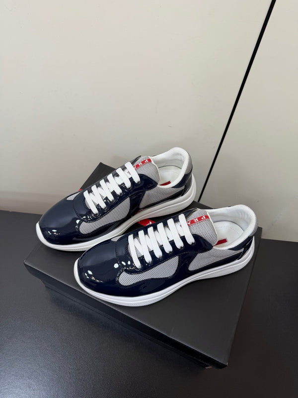 Prada America's Cup Sneaker Black White Patent Leather Mesh 618929