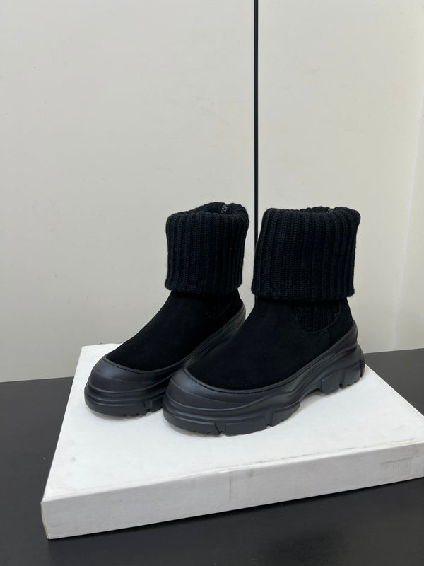 Brunello Cucinelli Ankle Boots Black Knitted Suede 619497