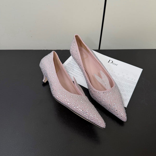 CD Heel Pointed Toe Rhinestone Slingback 3.5 Pink Suede 619565