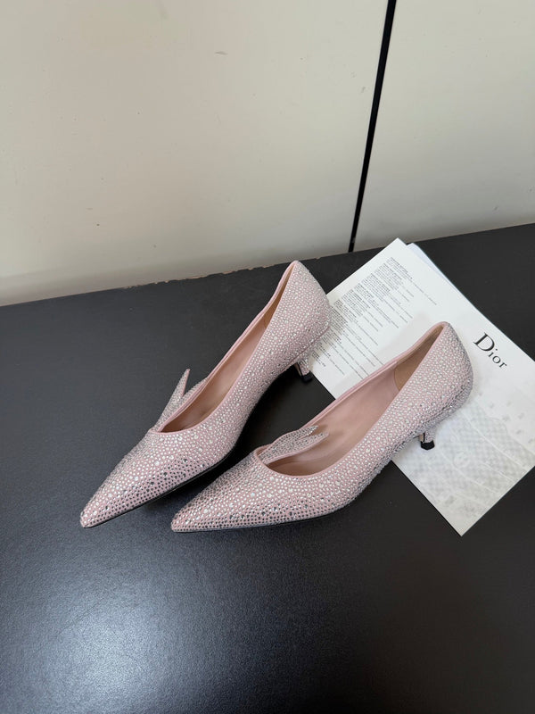 CD Heel Pointed Toe Rhinestone Slingback 3.5 Pink Suede 619565