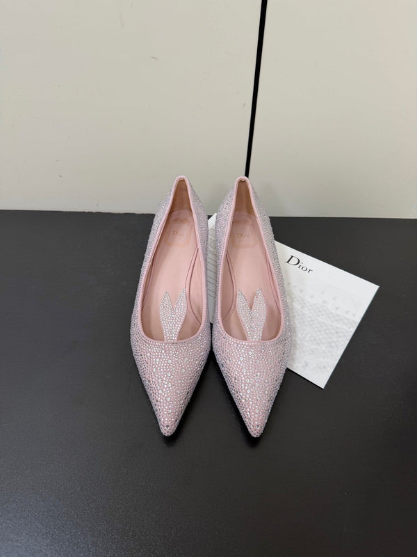 CD Heel Pointed Toe Rhinestone Slingback 3.5 Pink Suede 619565