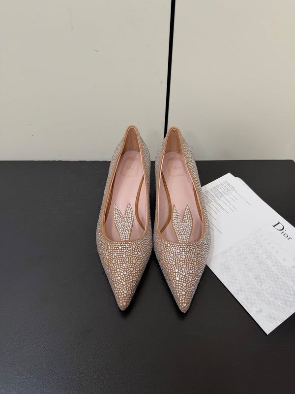 CD Heel Pointed Toe Rhinestone Slingback 3.5 Gold Suede 619566
