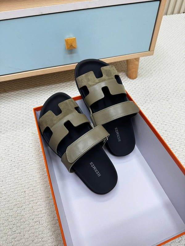 HM Chypre Sandal In Grey Green Cowhide And Suede  968868