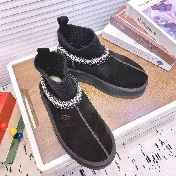 UGG Tazz Platform Boots Black Frabic Suede 512865