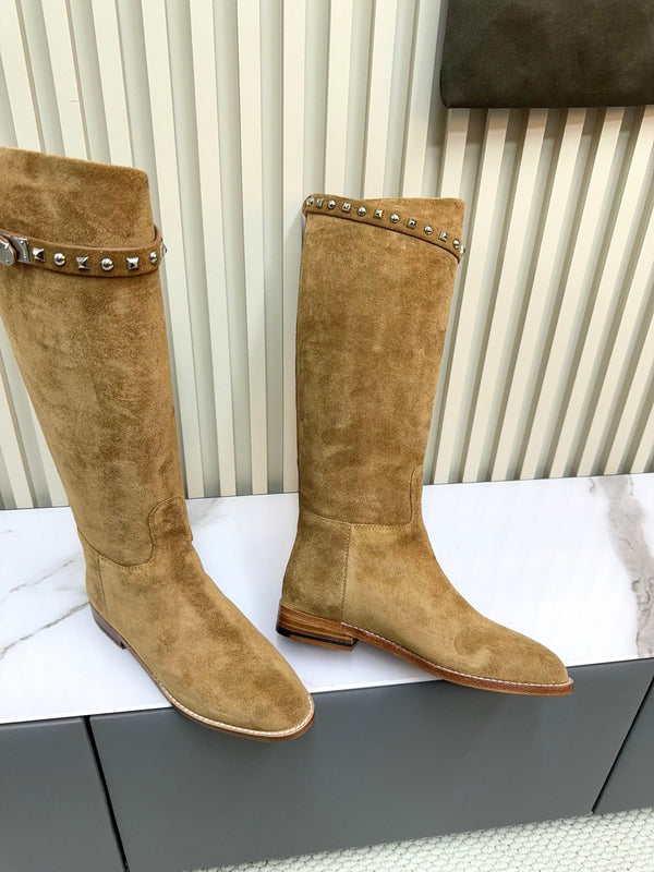 HM 25ss Bottes d'équitation Kelly Buckle Daim marron 576116
