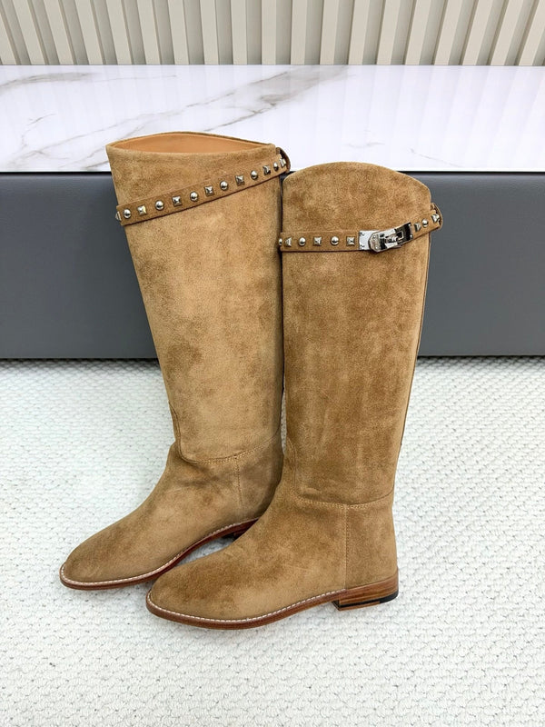 HM 25ss Bottes d'équitation Kelly Buckle Daim marron 576116