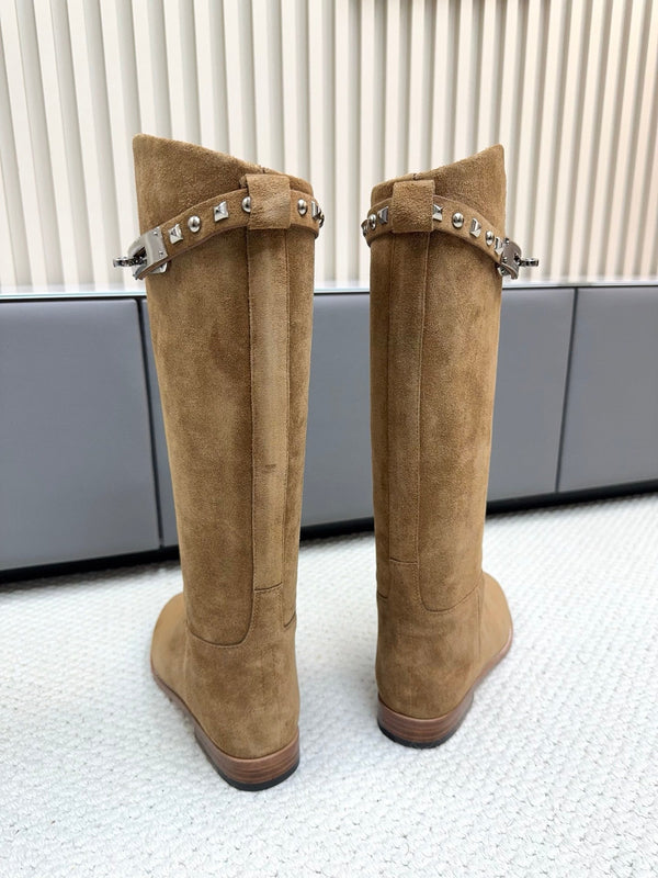 HM 25ss Bottes d'équitation Kelly Buckle Daim marron 576116