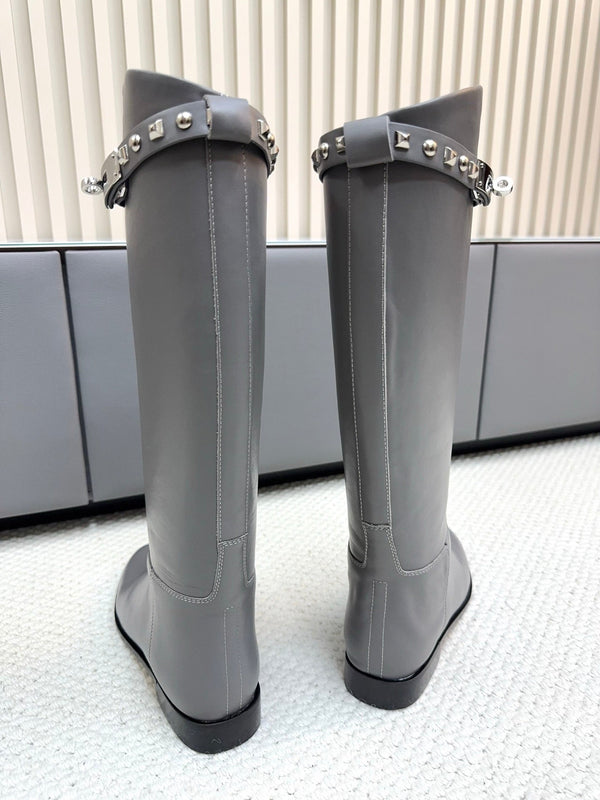 HM 25ss Kelly Buckle Riding Boots Gray Cowhide 576120