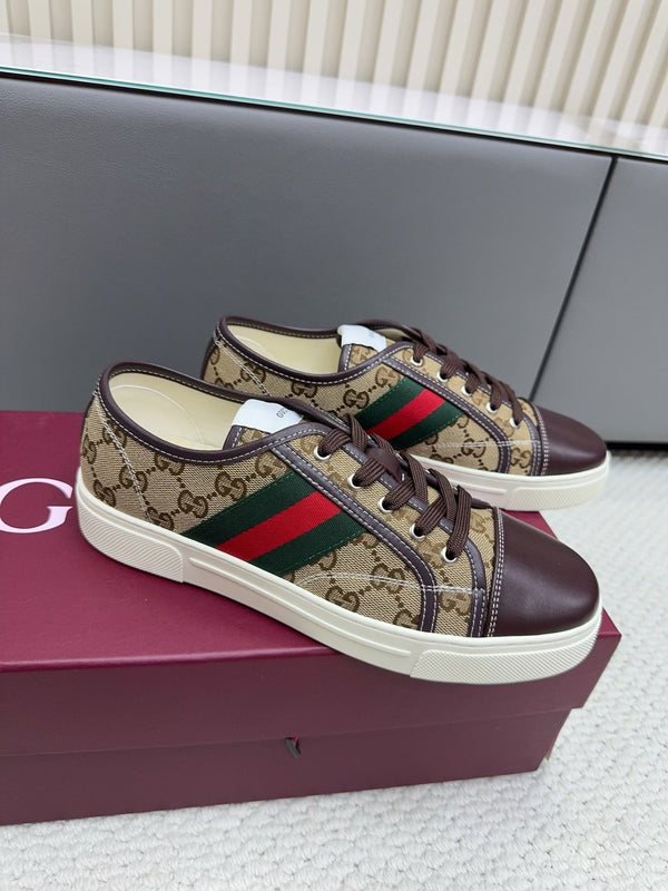 GG Tennis 1977 Sneakers Chocolate Beige Canvas Leather 788210