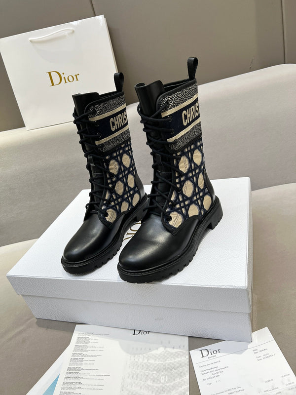 Stivaletto CD D-Major in tessuto denim nero e pelle di agnello blu antracite 107723