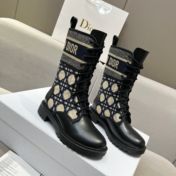 Stivaletto CD D-Major in tessuto denim nero e pelle di agnello blu antracite 107723