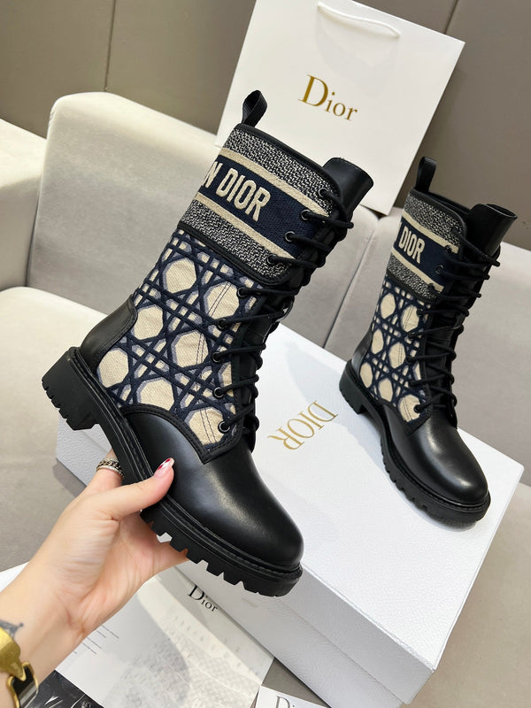 Stivaletto CD D-Major in tessuto denim nero e pelle di agnello blu antracite 107723