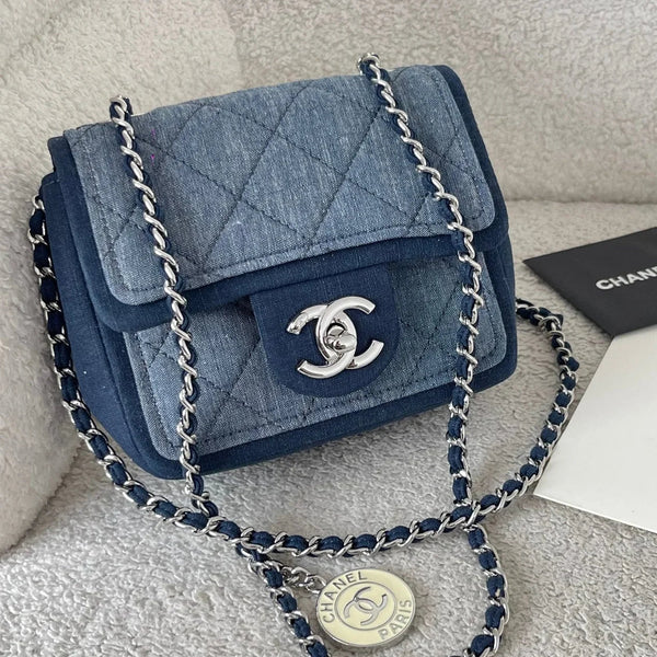 CC 2026 Quilted Mini Flap Bag 17cm Blue Denim