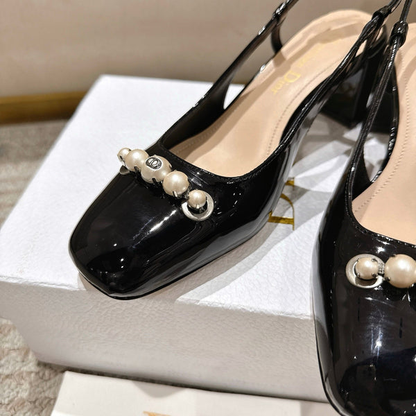 CD 25 slingback black pearls patent leather 396119