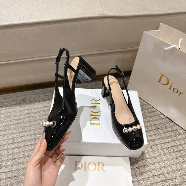 CD 25 slingback black pearls patent leather 396119