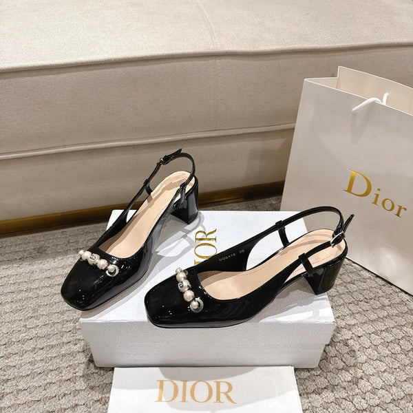 CD 25 slingback black pearls patent leather 396119