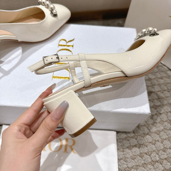 CD 25 slingback white pearls patent leather 396120