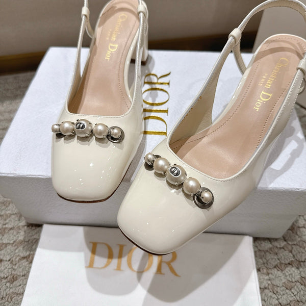 CD 25 slingback white pearls patent leather 396120