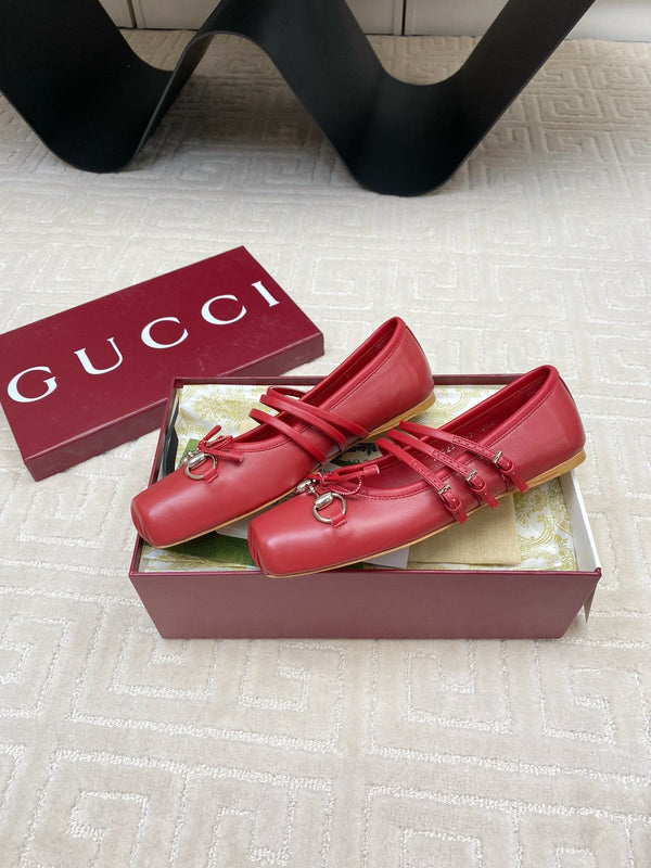 GG BALLET FLAT CREMISON HORIZONTAL STRAPS LAMBS PELLE