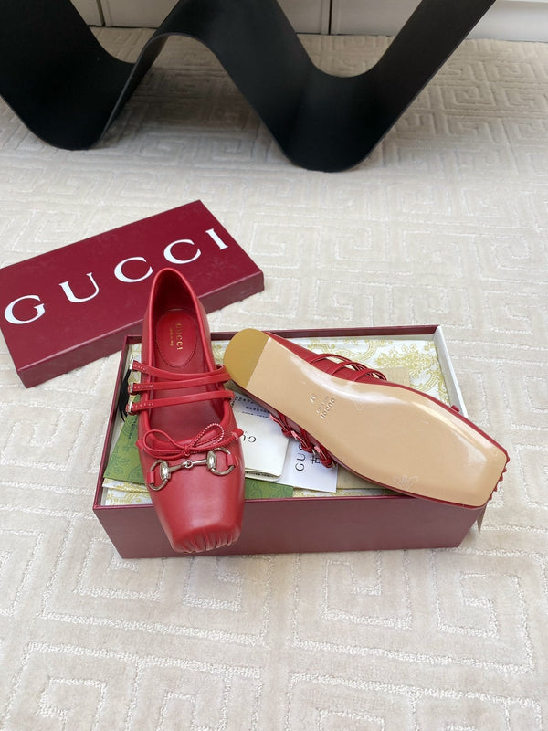 GG BALLET FLAT CREMISON HORIZONTAL STRAPS LAMBS PELLE