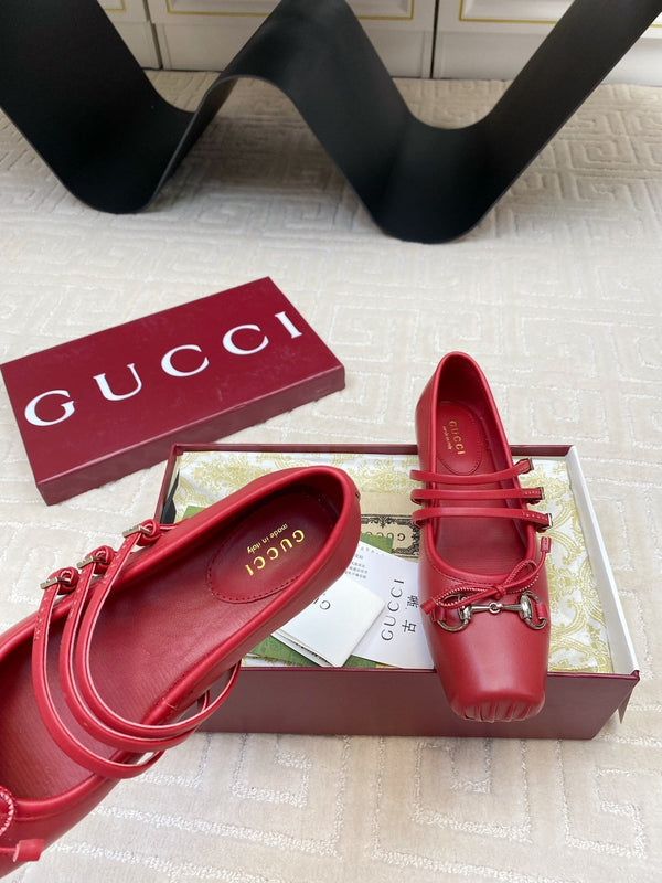 GG BALLET FLAT CREMISON HORIZONTAL STRAPS LAMBS PELLE