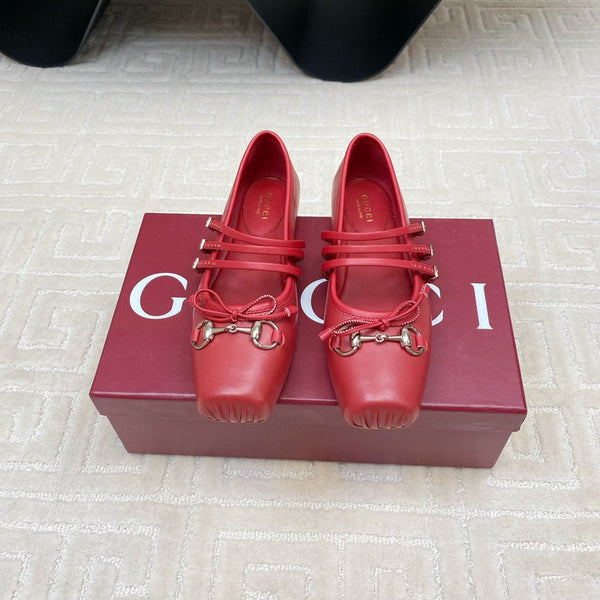 GG BALLET FLAT CREMISON HORIZONTAL STRAPS LAMBS PELLE