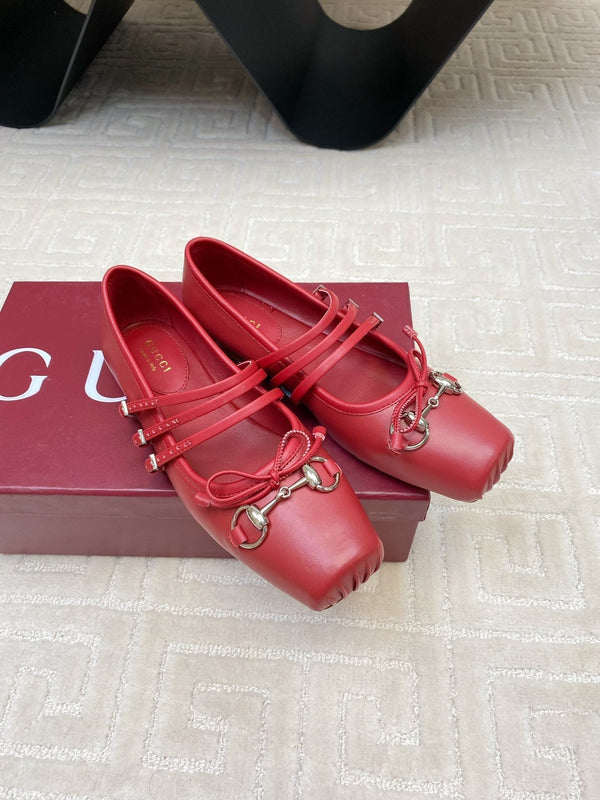 GG BALLET FLAT CREMISON HORIZONTAL STRAPS LAMBS PELLE
