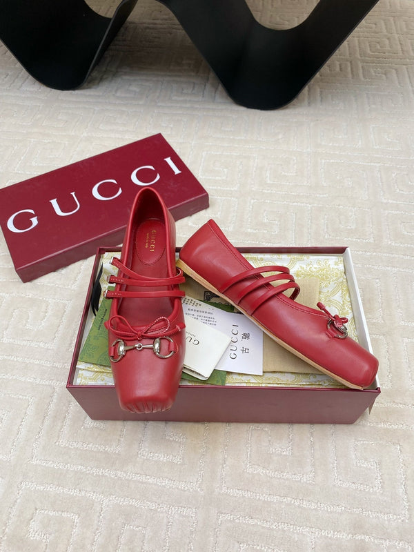 GG BALLET FLAT CREMISON HORIZONTAL STRAPS LAMBS PELLE