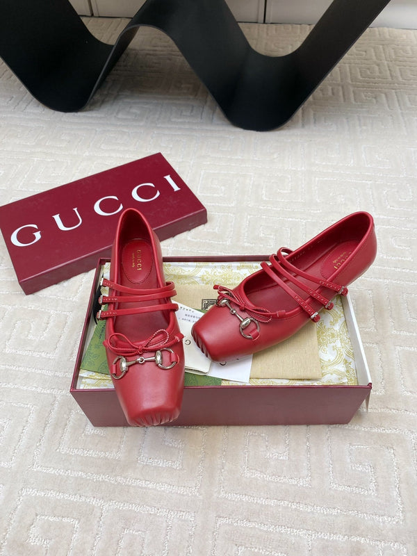 GG BALLET FLAT CREMISON HORIZONTAL STRAPS LAMBS PELLE