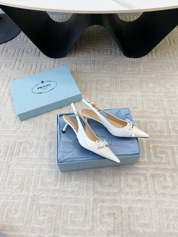 DÉCOLLETÉ SLINGBACK CON FIOCCO IN PELLE DI VITELLO LUCIDA BIANCA