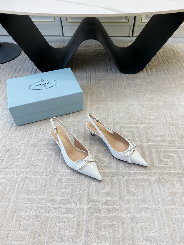 DÉCOLLETÉ SLINGBACK CON FIOCCO IN PELLE DI VITELLO LUCIDA BIANCA
